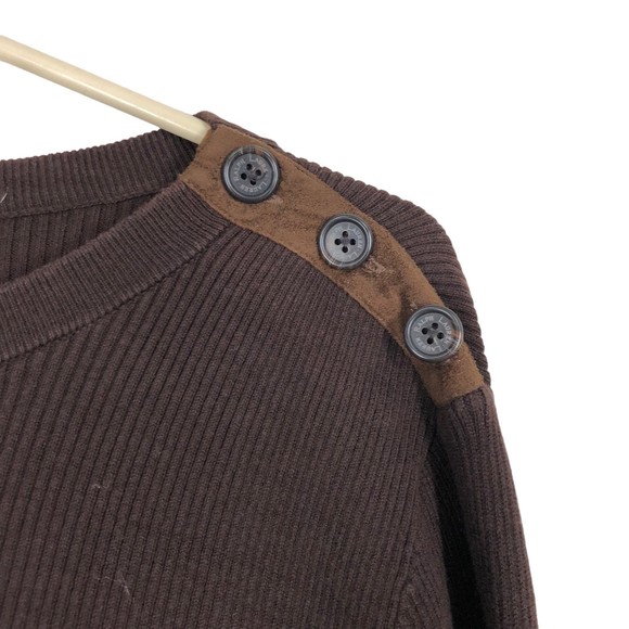 Ralph Lauren Brown Knit Sweater w/Microfiber Elbow Patches & button Accents - Picture 3 of 7